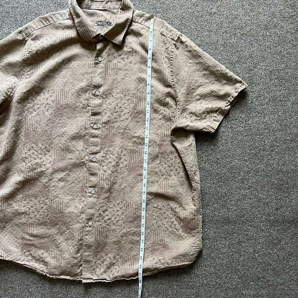 Tasso Elba Brown Tan Paisley Patchwork Short Sleeve Button Shirt Linen Blend XXL - Picture 6 of 10